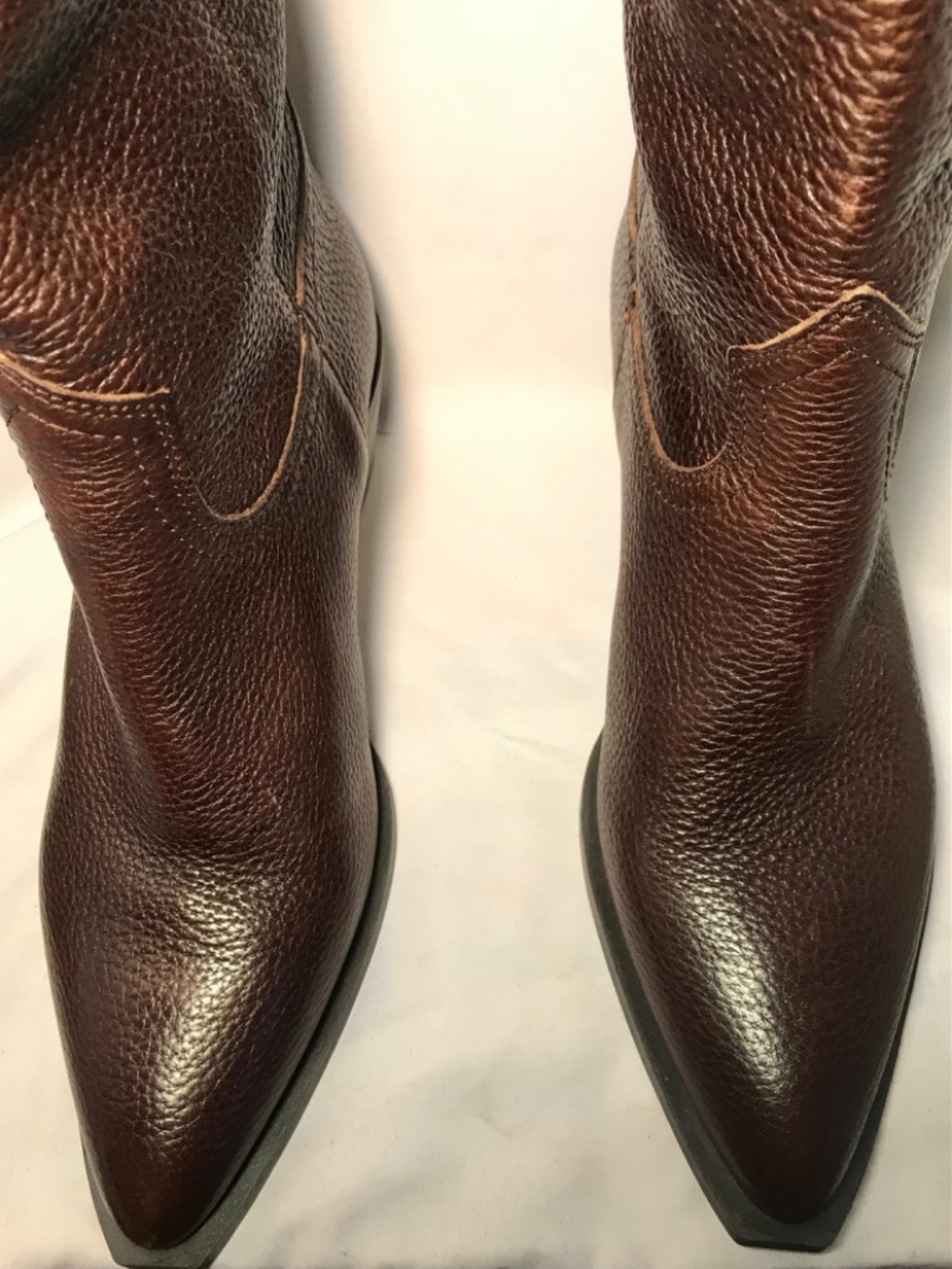 Zara Leather Hight Boots Textured Brown Mid Heel Pointed Toe Pull On Size: 6 1/2 - Picture 10 of 16